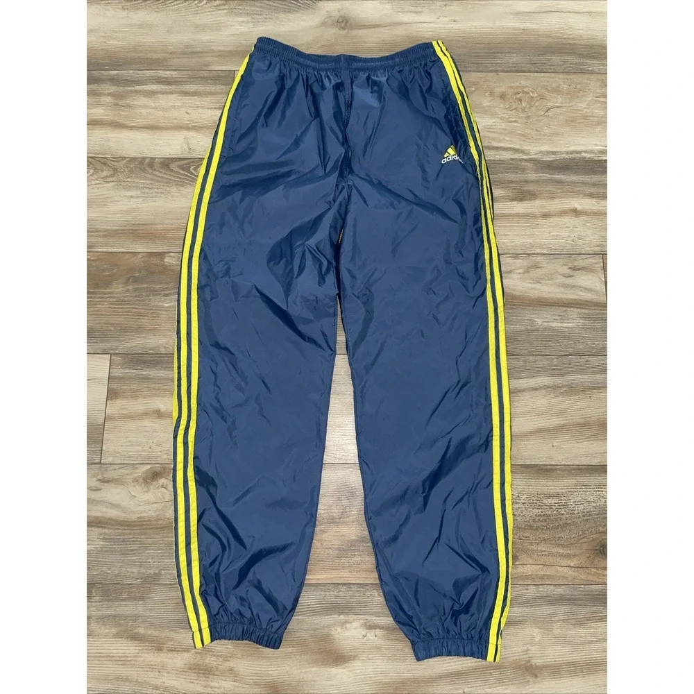 Vintage Adidas Nylon Track Pants Mens Large Blue Yellow 80s Retro Joggers